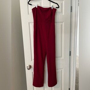 Red strapless jumpsuit
